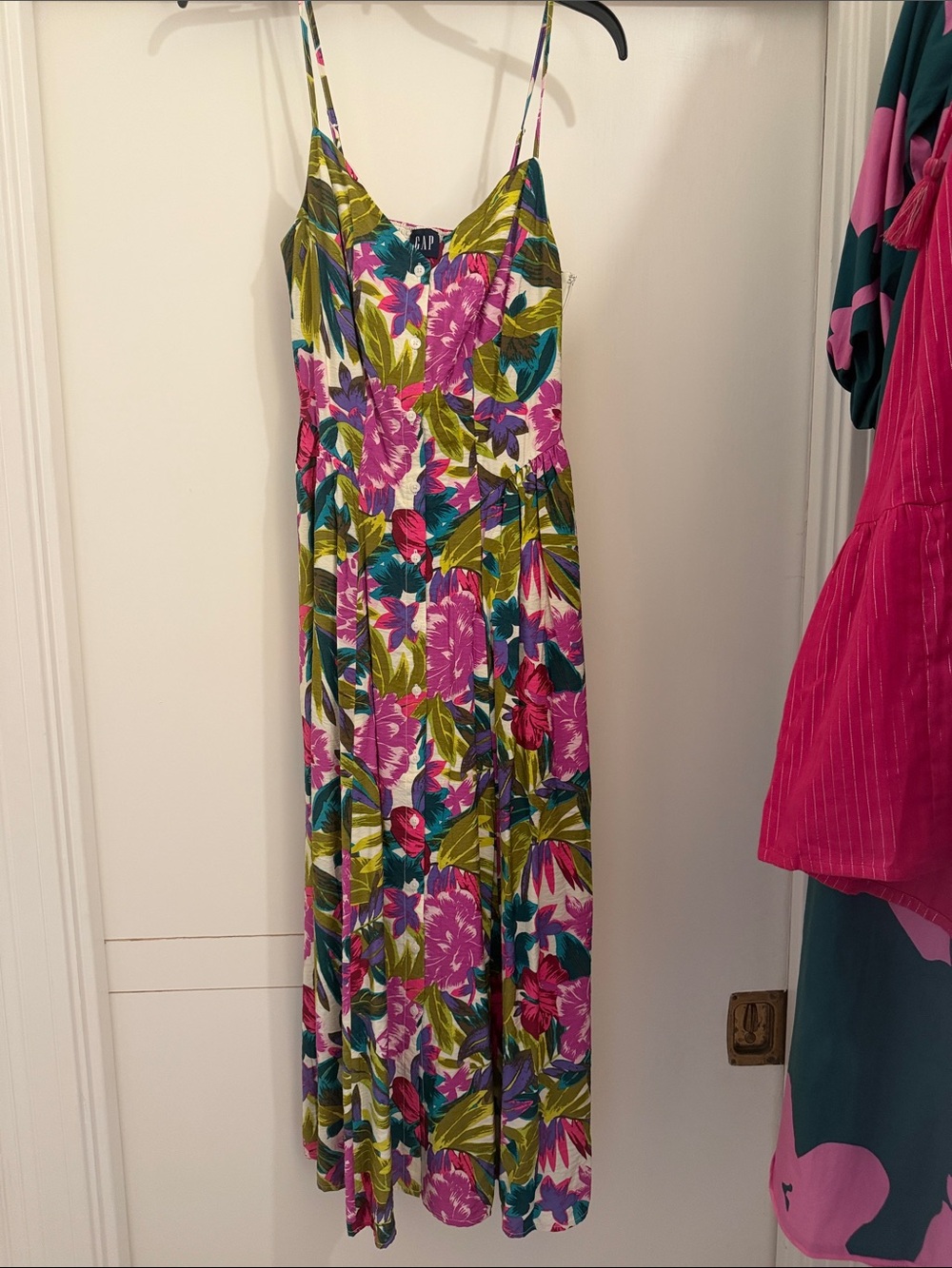 GAP Tropical Floral Midi Dress in Pink, Green, Teal